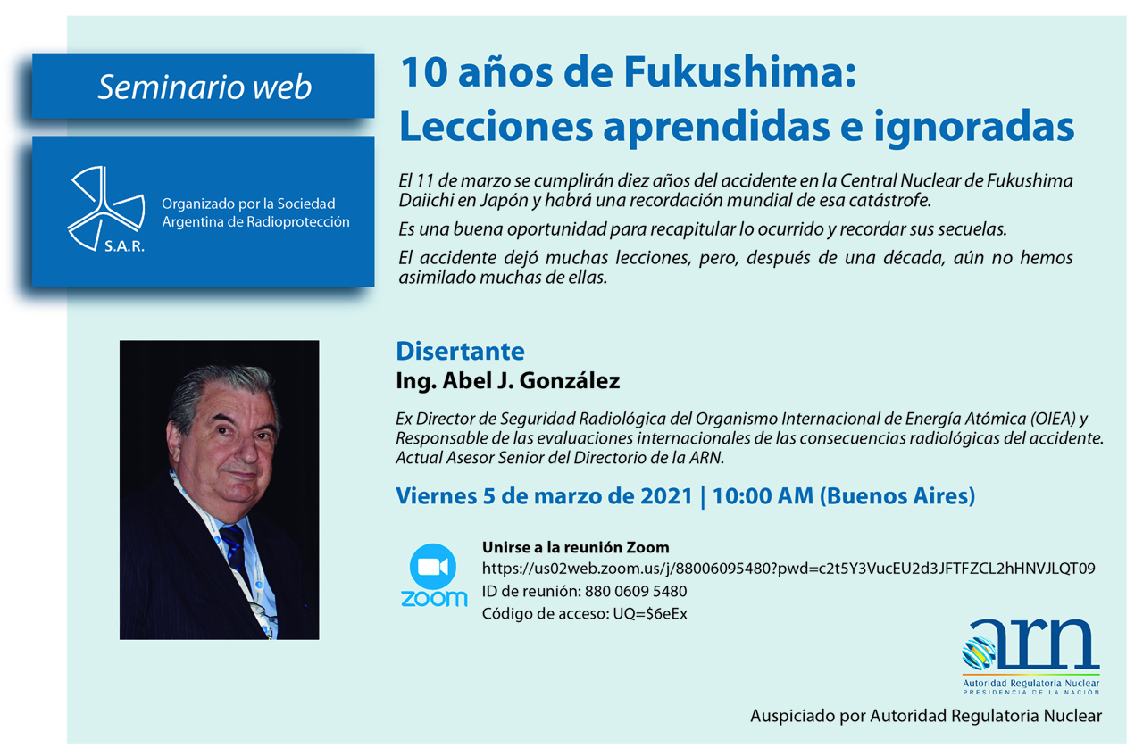 La ARN invita al seminario online “10 años de Fukushima: Lecciones aprendidas e ignoradas”